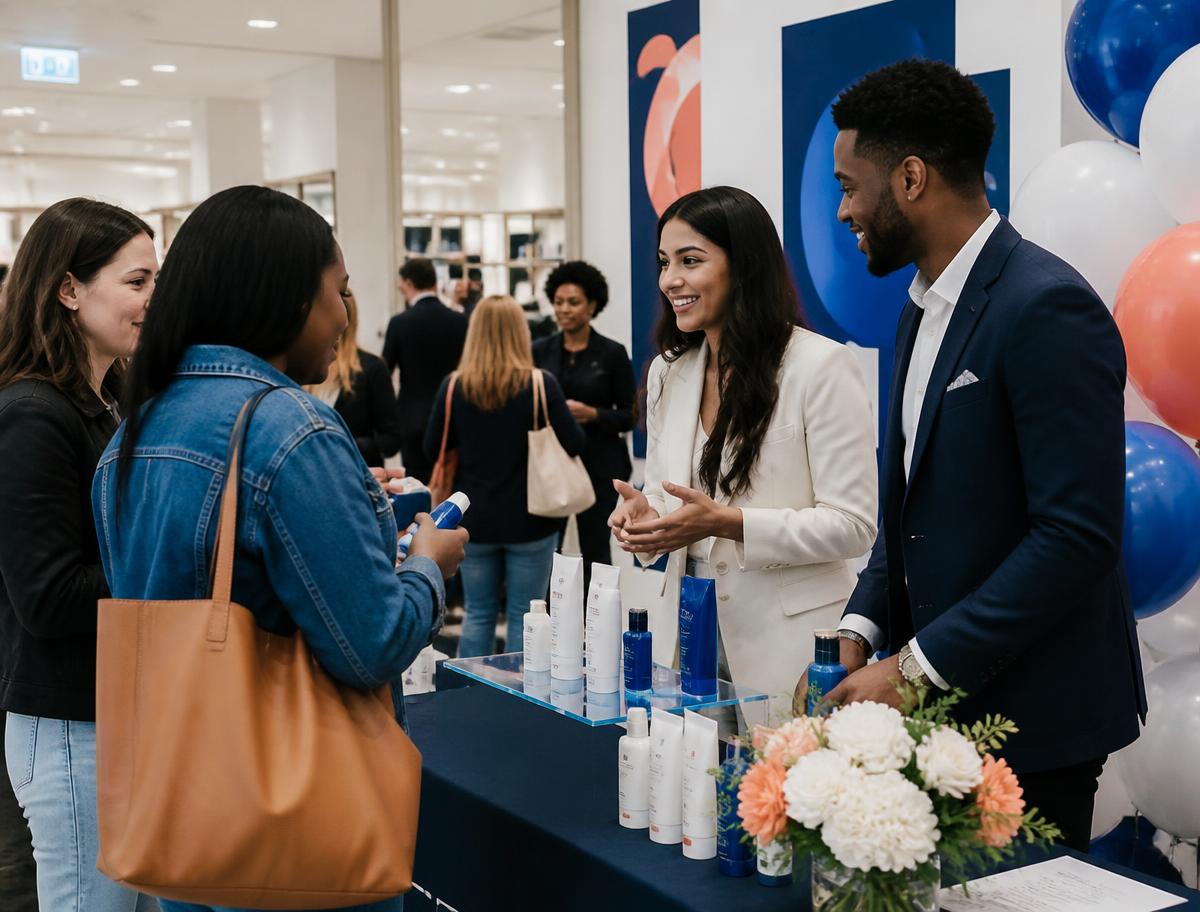 Pinnacle 614 representatives speaking with shoppers at a retail activation event in Columbus
